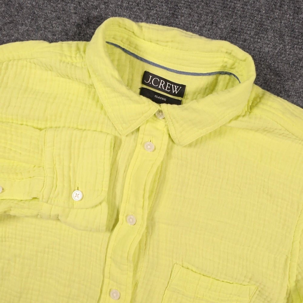 J Crew Garçon Classic Double-Gauze Shirt Womens 10 Lime Green Classic Fit Beach
